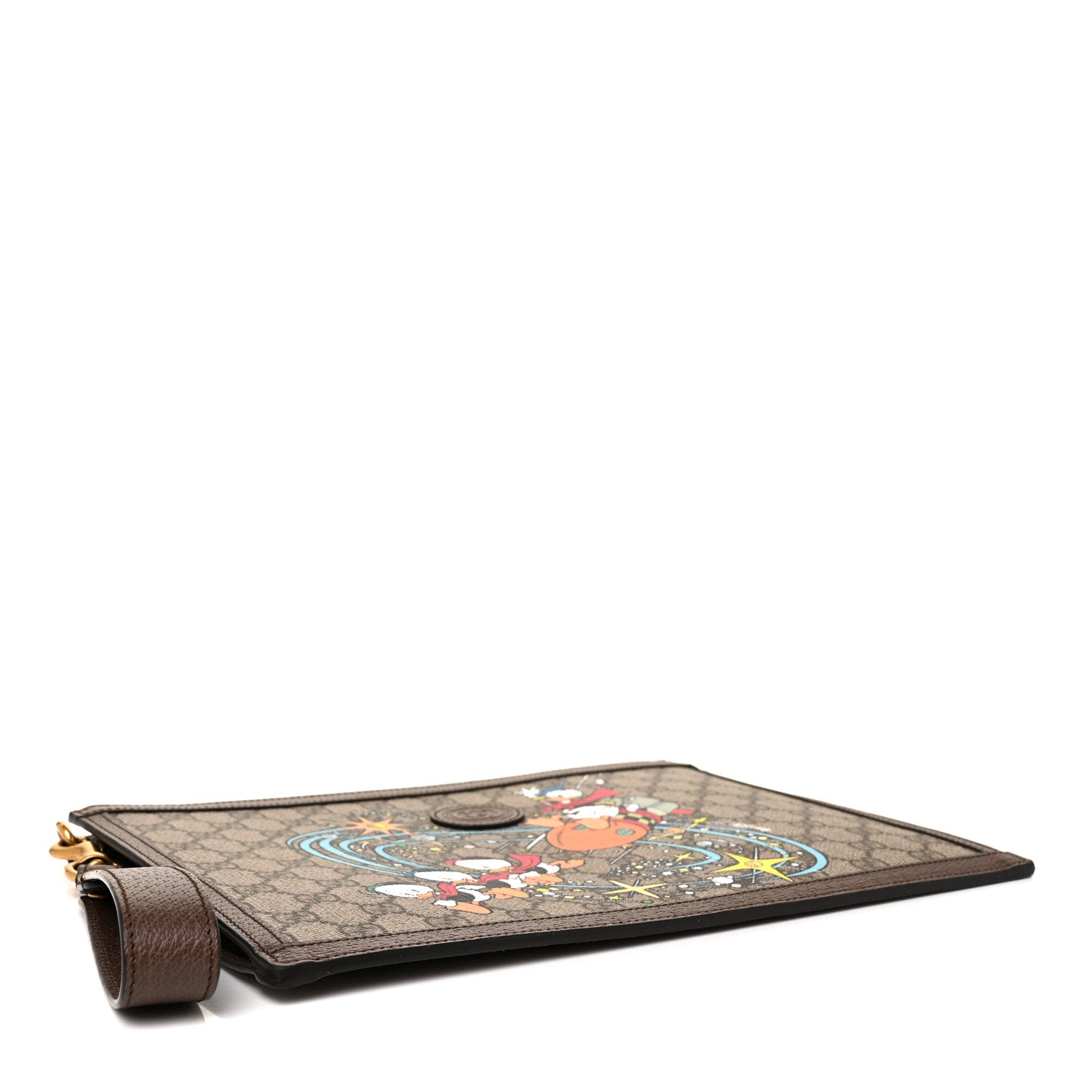 Gucci X DISNEY GG Supreme Monogram Donald Duck Interlocking G Wristlet Pouch Beige Multicolor New Acero 4 of 8