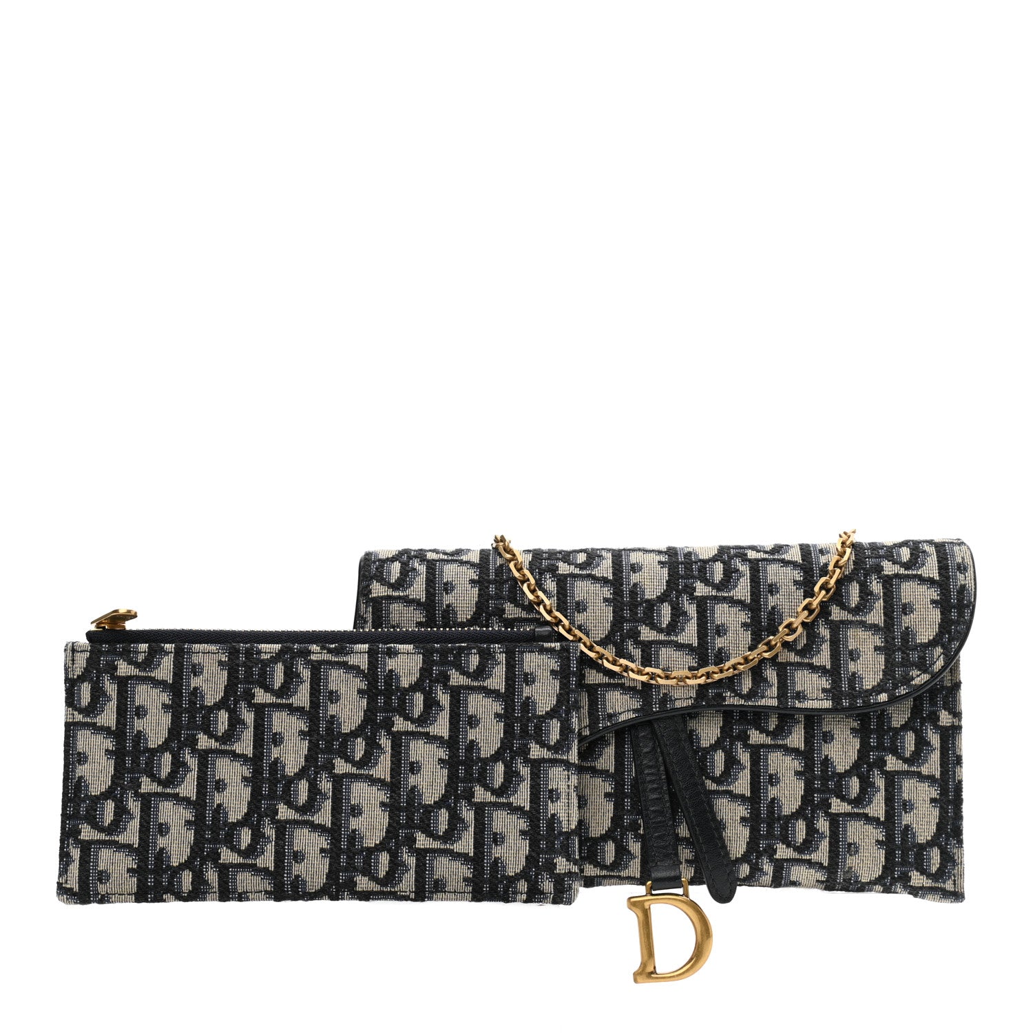 Christian Dior Oblique Saddle Chain Long Wallet Blue 1 of 11