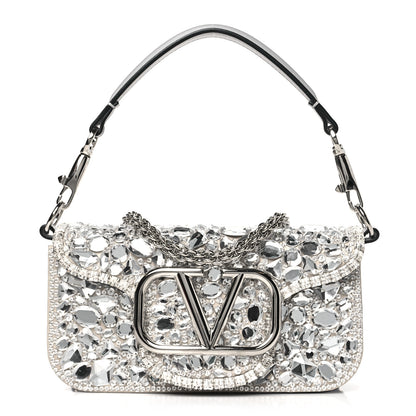 Valentino Garavani Crystal Nappa Enamel Vlogo Small Loco Shoulder Bag Silver 1 of 10