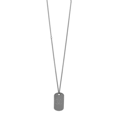Chanel Metal Crystal Ruthenium Dog Tag Charm Necklace Black 1 of 5