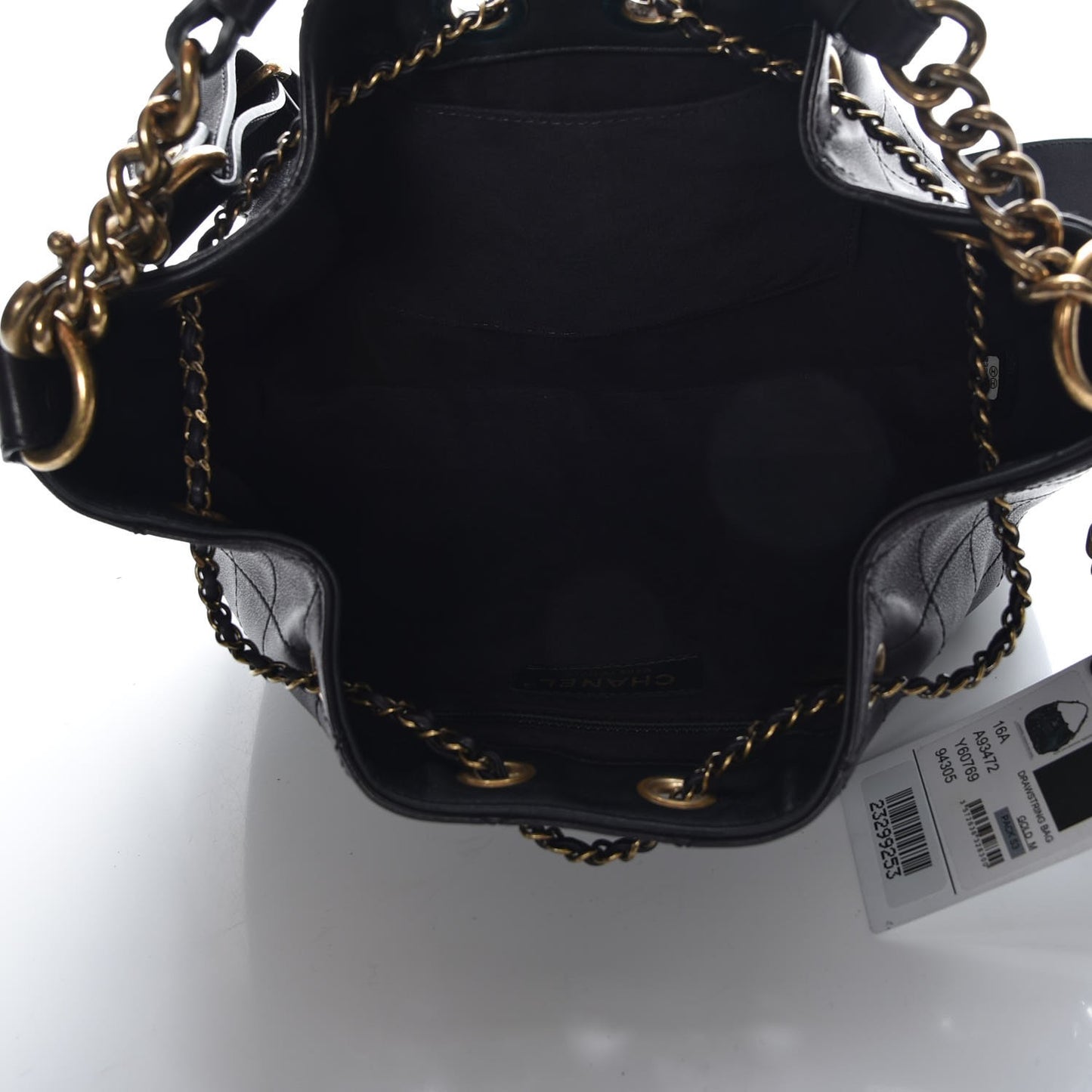 Calfskin Stitched Small Paris Rome Drawstring CC Bag Black