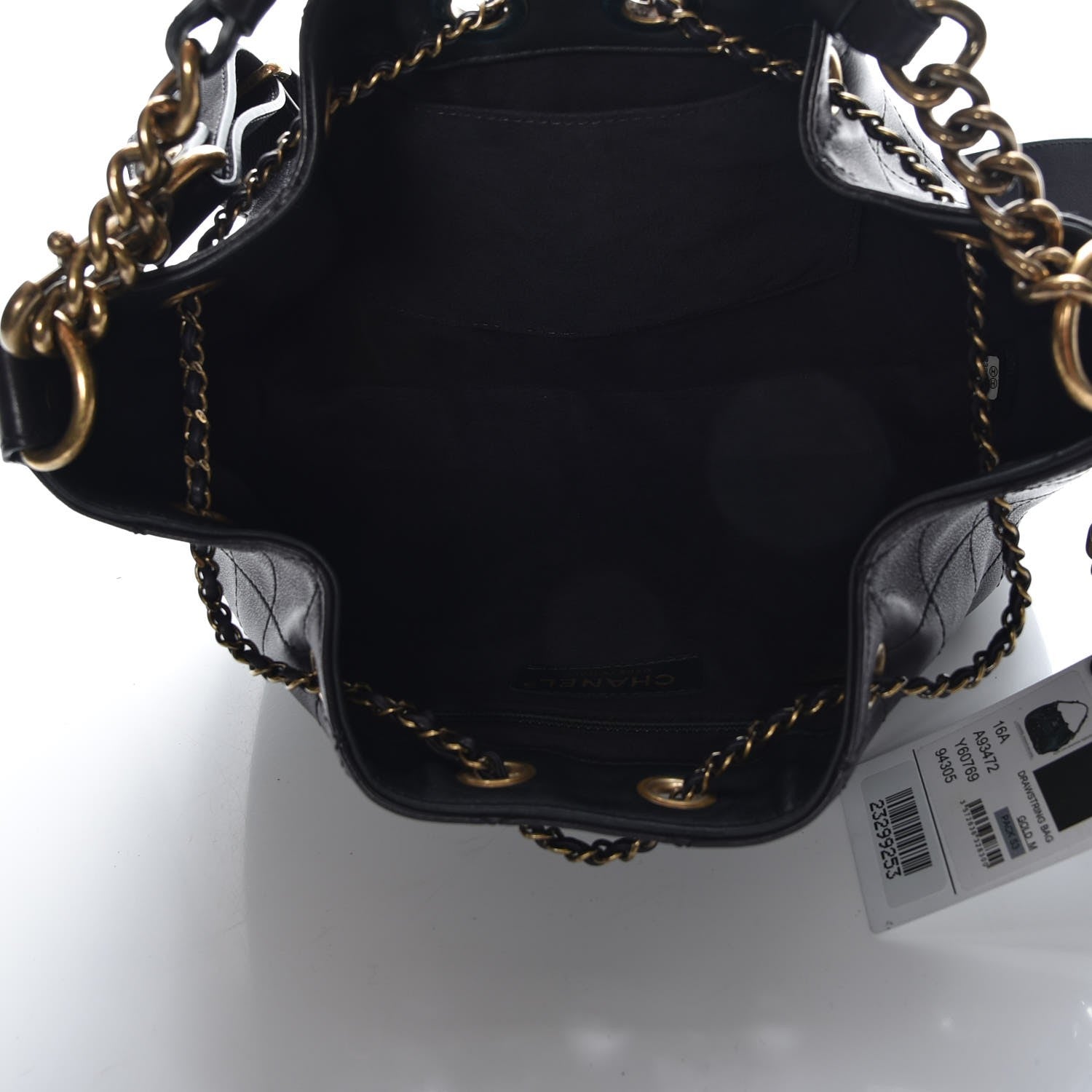 Chanel Calfskin Stitched Small Paris Rome Drawstring CC Bag Black 6 of 9