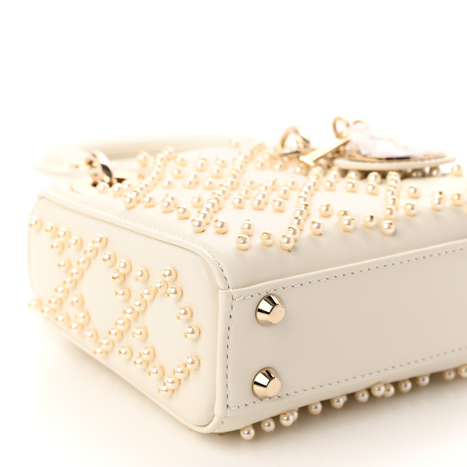 Christian Dior Lambskin Pearl Cannage Micro Lady Dior Latte 8 of 11