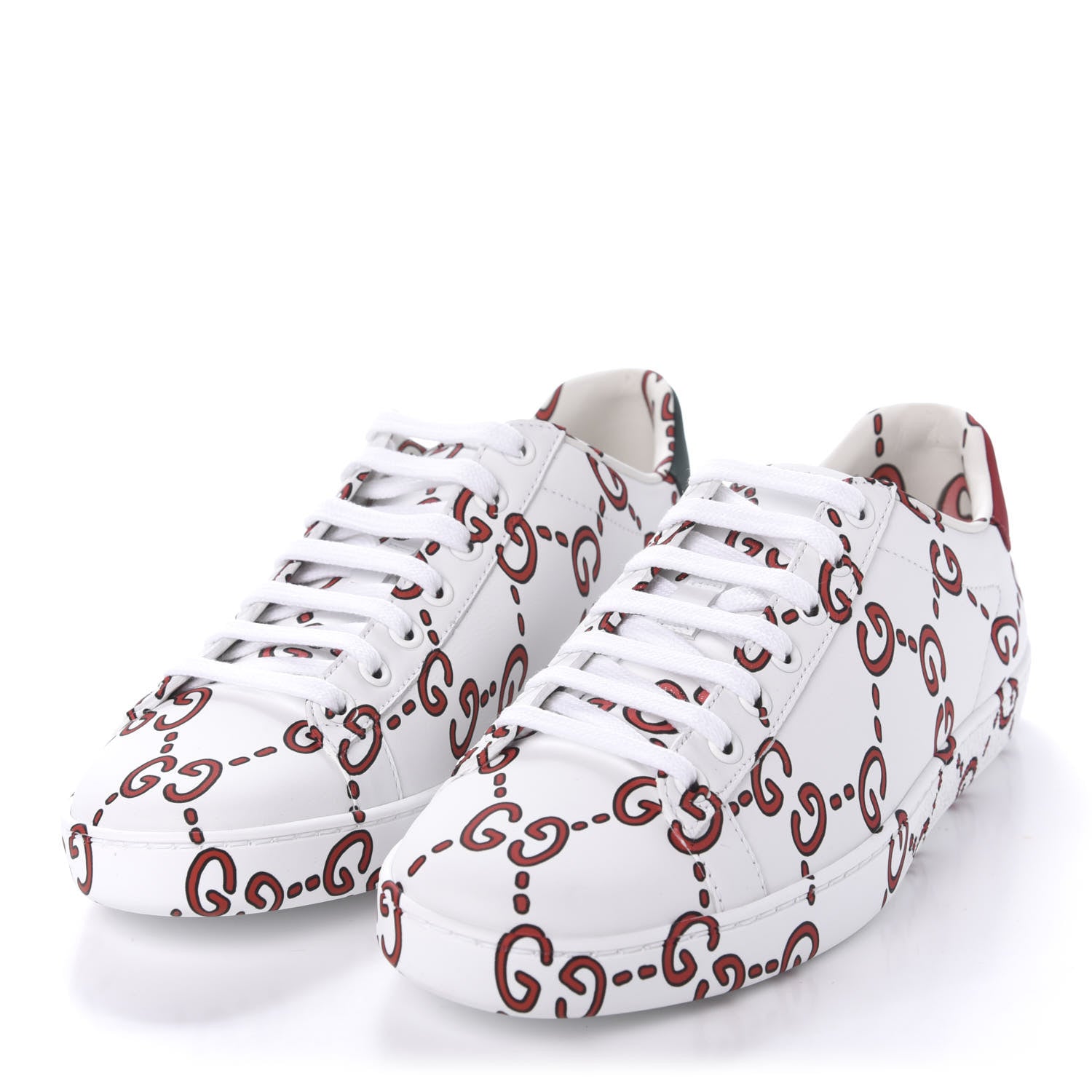 Gucci Calfskin GucciGhost Print Womens Ace Sneakers 38 White Hibiscus Red 3 of 11