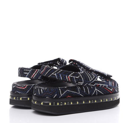 Chanel Tweed Lambskin Light Up LED Flat Sandals 36 Black Navy Red 4 of 11