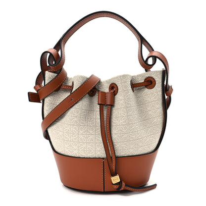Loewe Calfskin Jacquard Linen Anagram Embroidered Mini Balloon Bucket Bag Ecru Tan 1 of 14