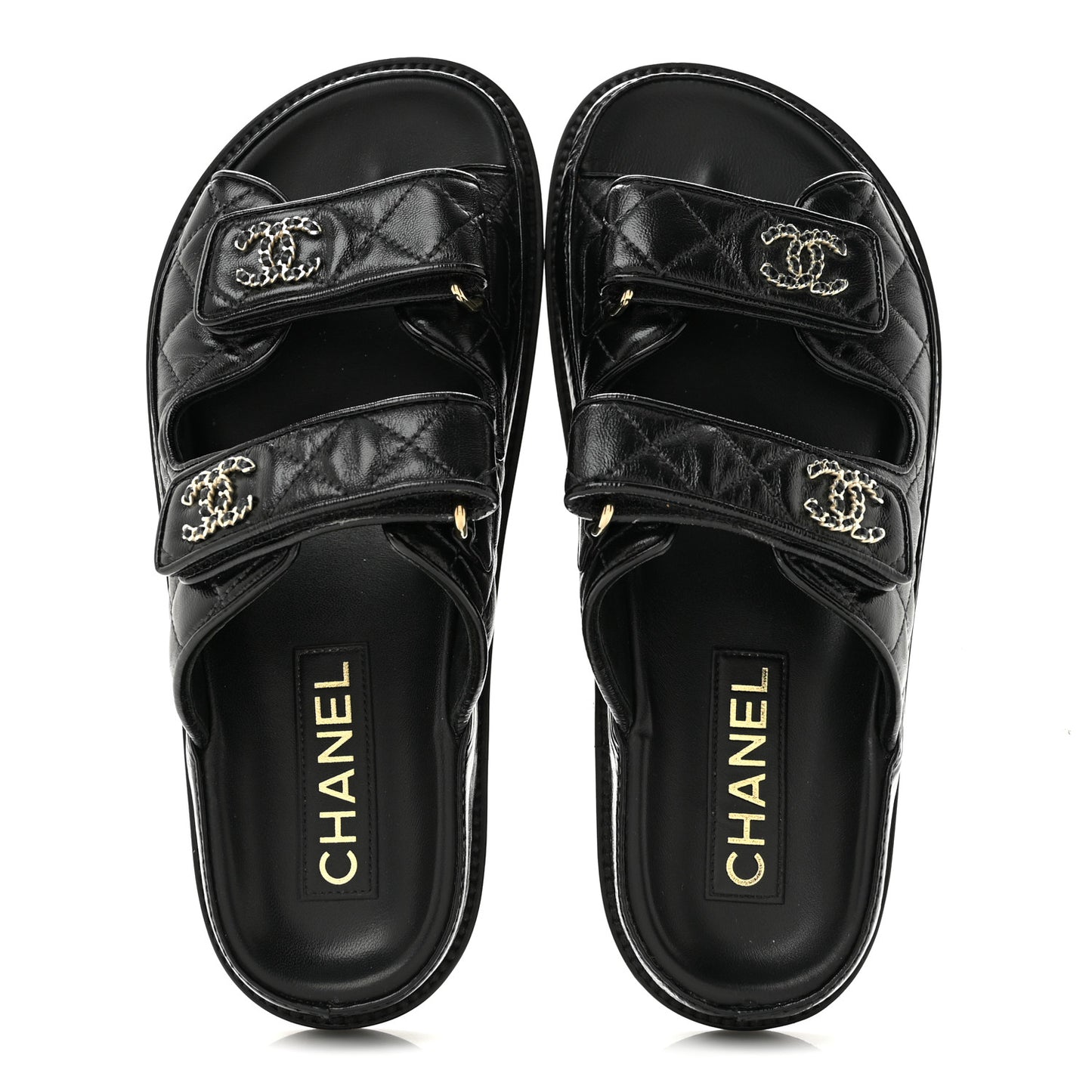 Crumpled Shiny Lambskin Velcro Dad Sandals 36 Black