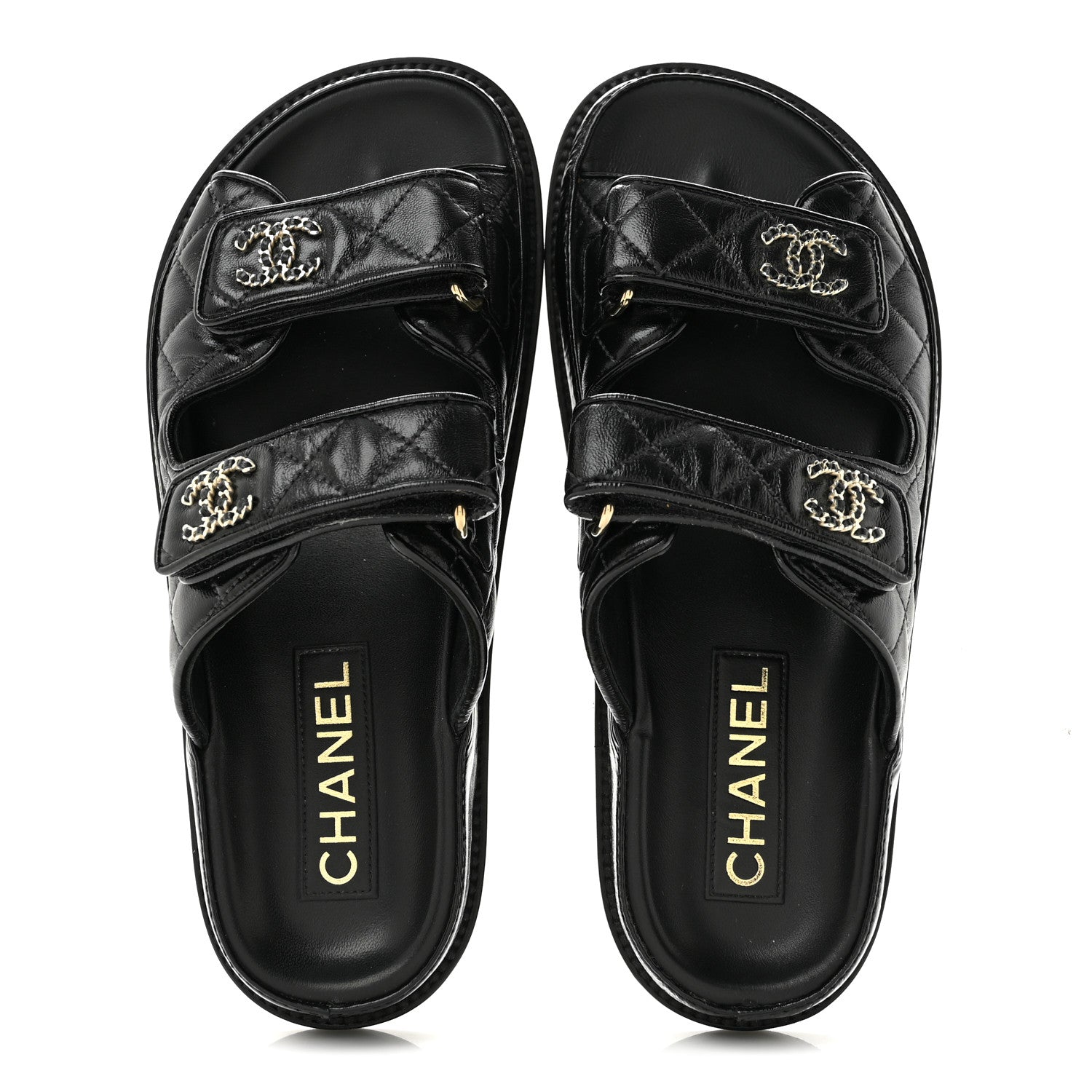 Chanel Crumpled Shiny Lambskin Velcro Dad Sandals 36 Black 2 of 9