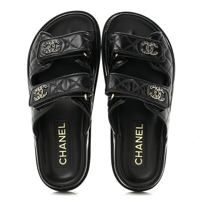 Chanel Crumpled Shiny Lambskin Velcro Dad Sandals 36 Black 2 of 9