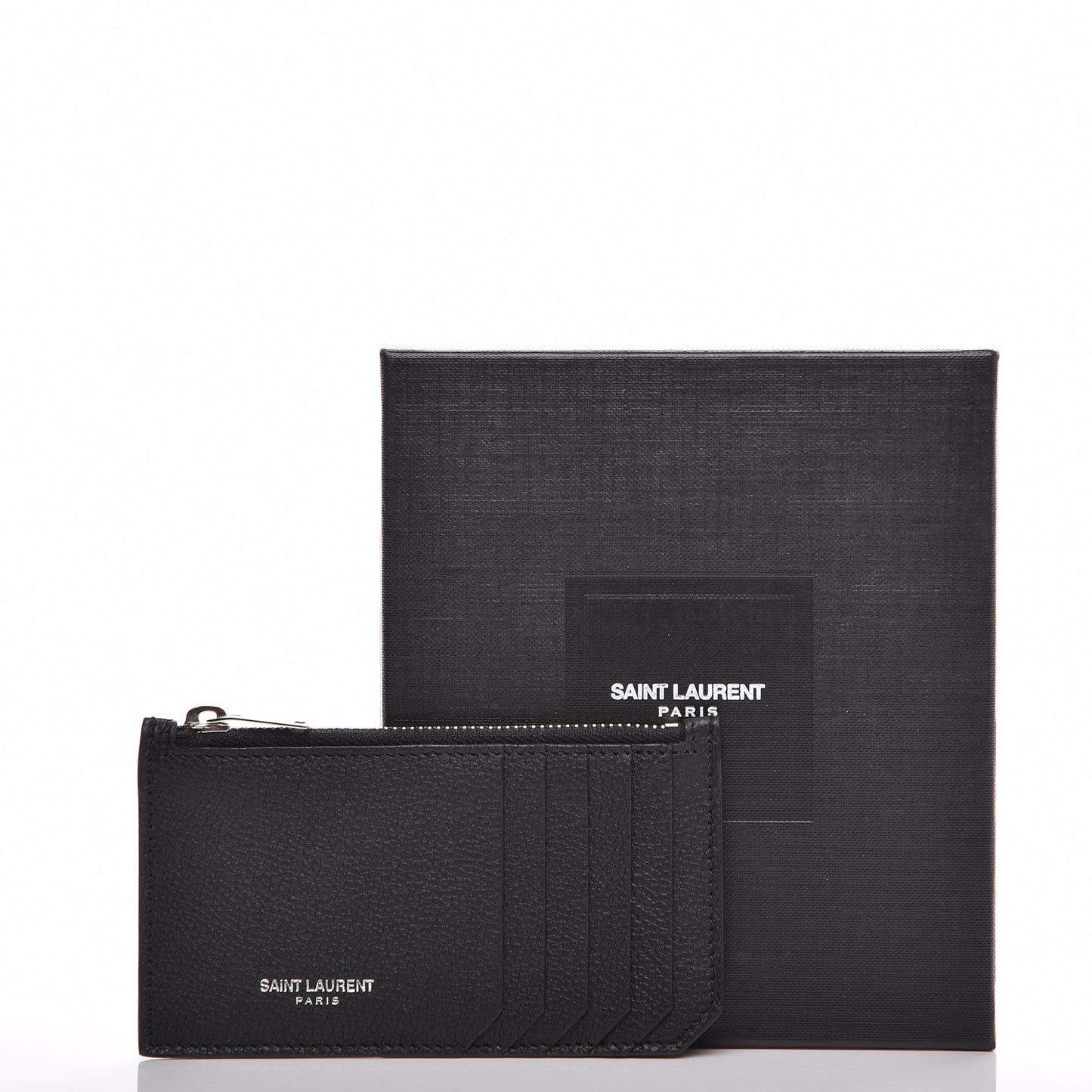 Grained Calfskin 5 Fragments Zip Pouch Card Holder Black
