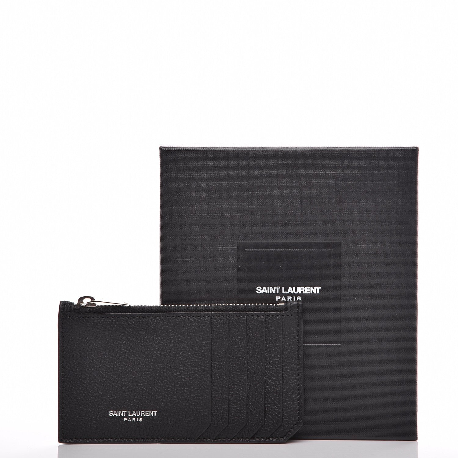 Saint Laurent Grained Calfskin 5 Fragments Zip Pouch Card Holder Black 8 of 8