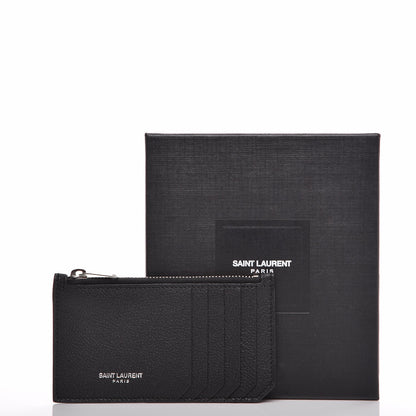 Saint Laurent Grained Calfskin 5 Fragments Zip Pouch Card Holder Black 8 of 8