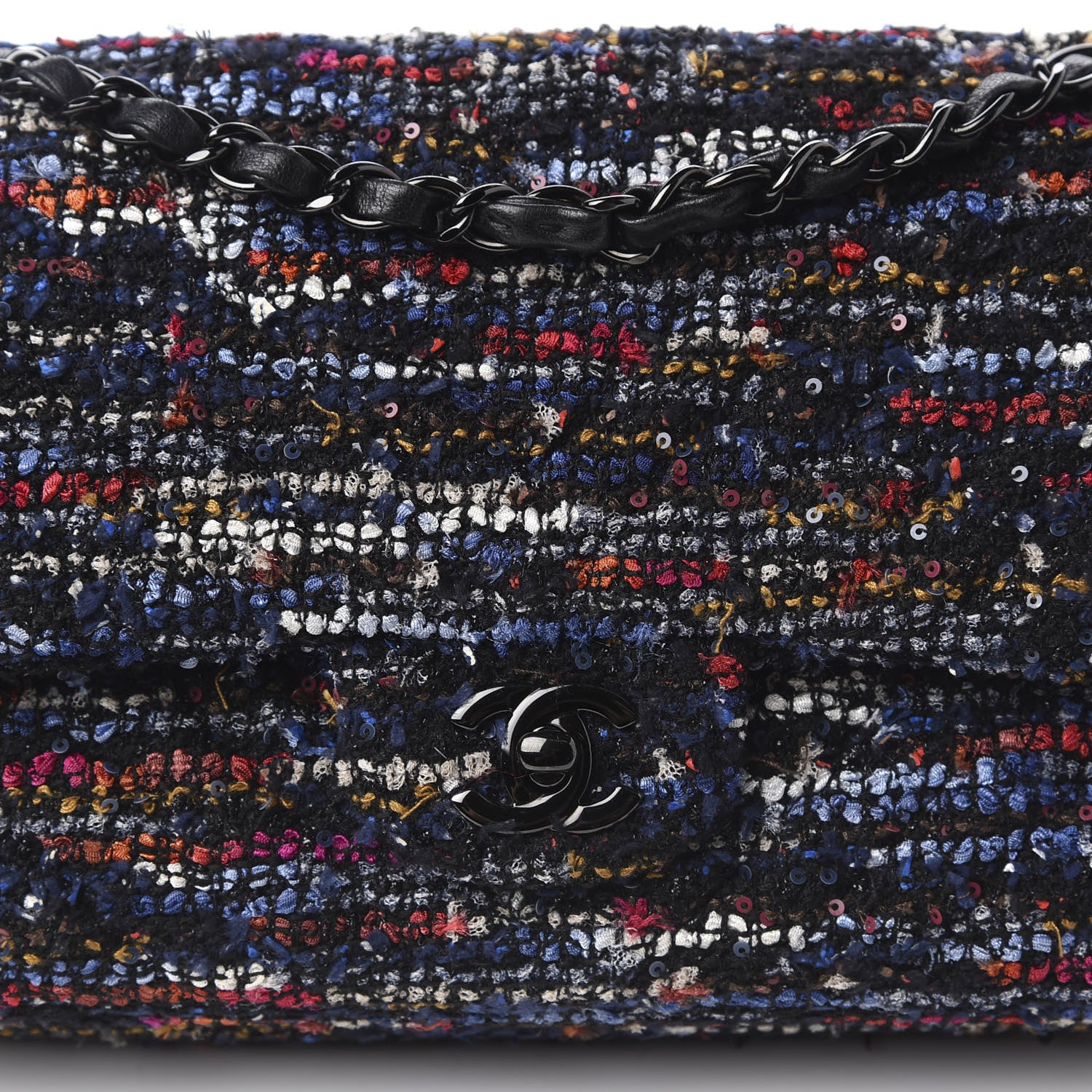 Chanel Tweed Sequin Chevron Quilted Medium Double Flap Multicolor 10 of 10