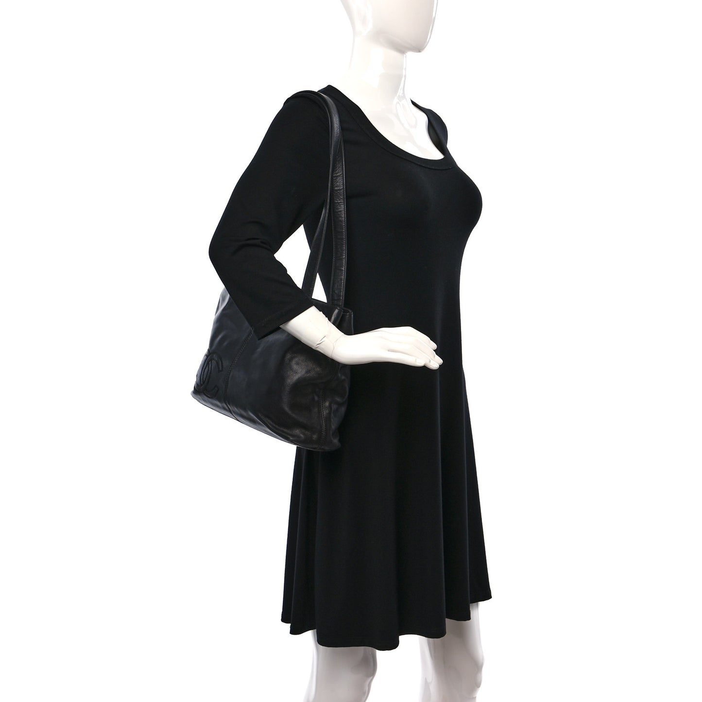 Calfskin CC Shoulder Bag Black