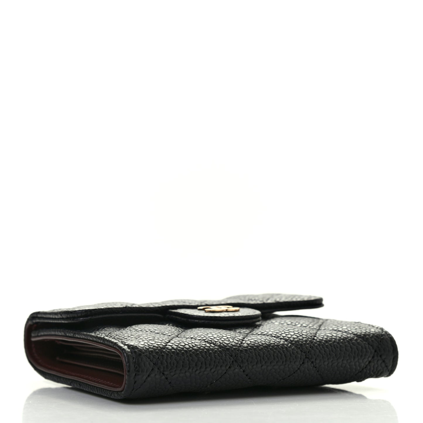 Caviar Quilted Compact Flap Wallet Black