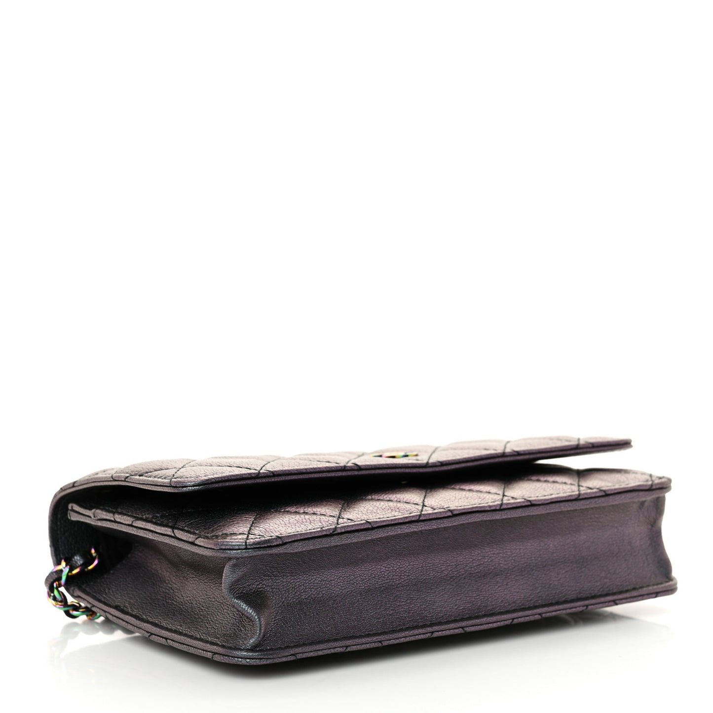 Iridescent Goatskin Quilted Wallet On Chain WOC Purple