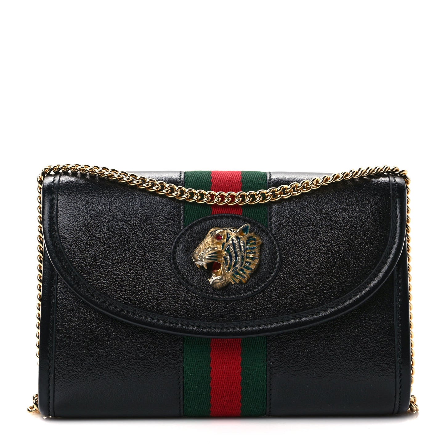 Textured Calfskin Web Mini Rajah Slim Flap Shoulder Bag Black