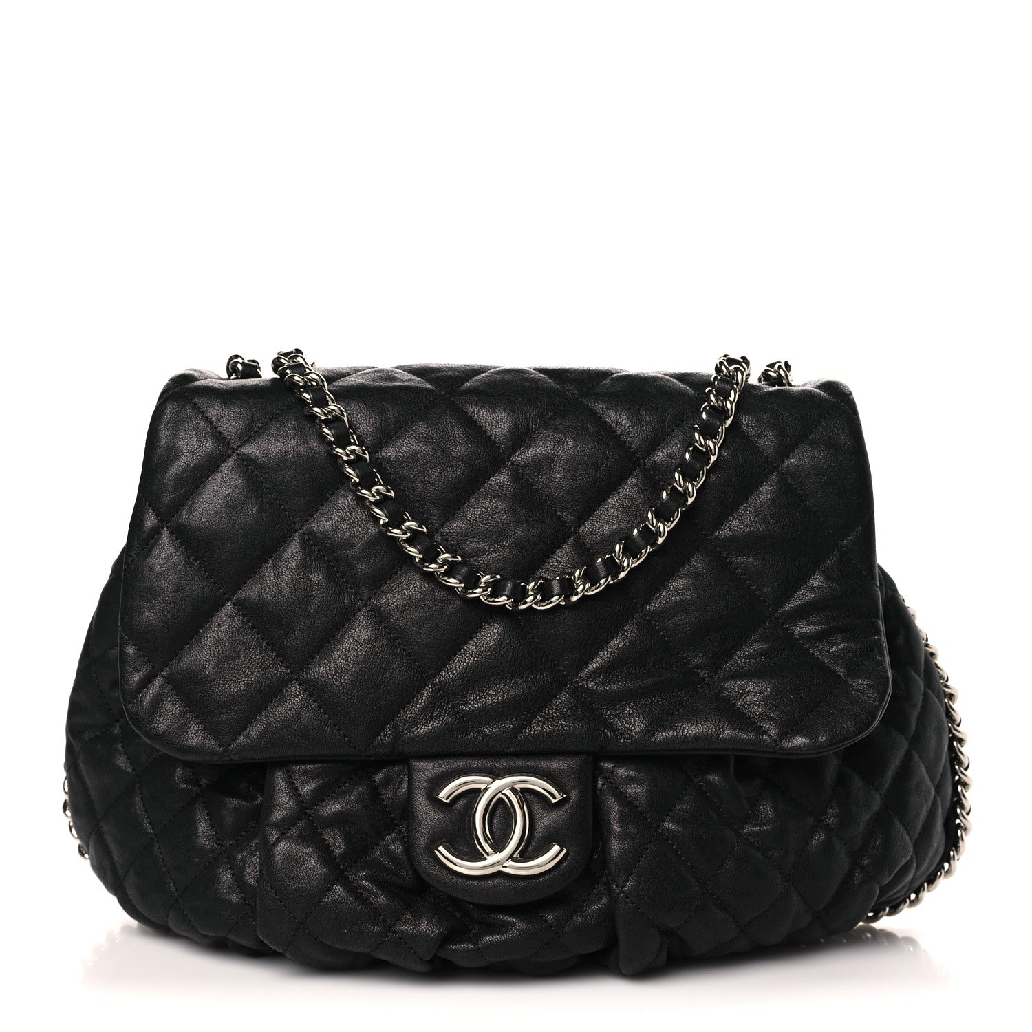 Chanel Washed Lambskin Quilted Large Chain Around Messenger Black 1 of 9