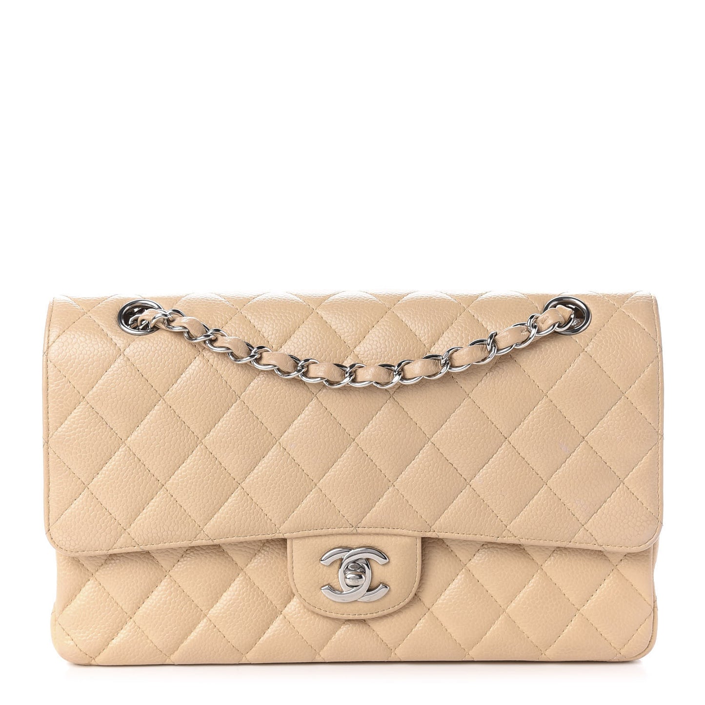 Caviar Quilted Medium Double Flap Beige Clair