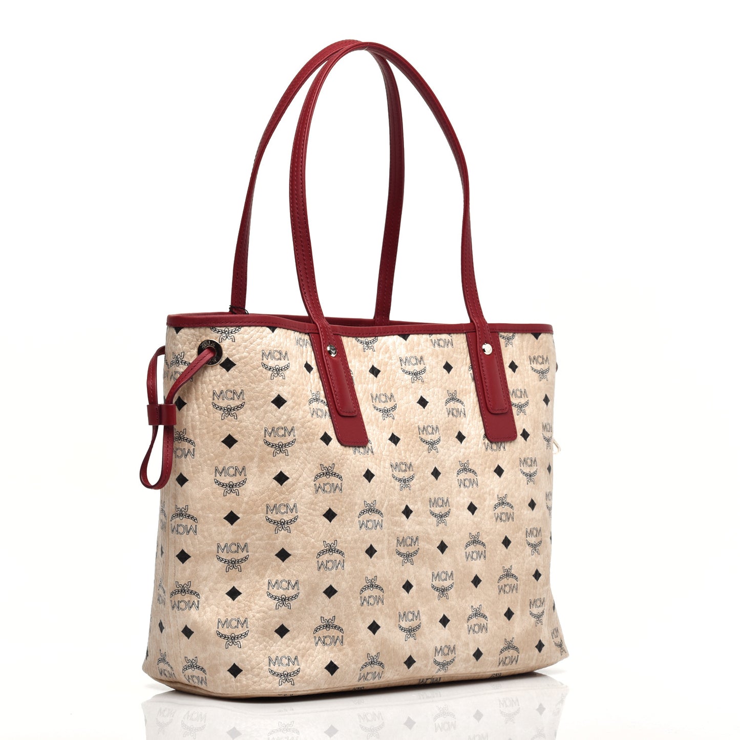 Visetos Medium Liz Reversible Shopper Tote Beige Ruby Red