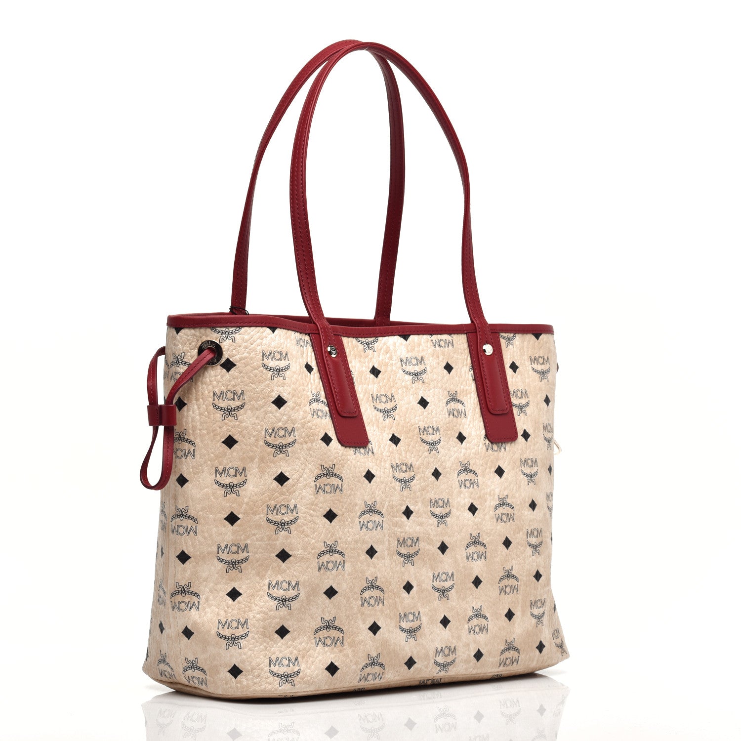 MCM Visetos Medium Liz Reversible Shopper Tote Beige Ruby Red 5 of 15