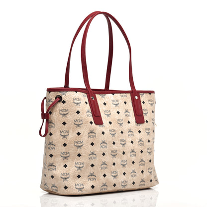 MCM Visetos Medium Liz Reversible Shopper Tote Beige Ruby Red 5 of 15