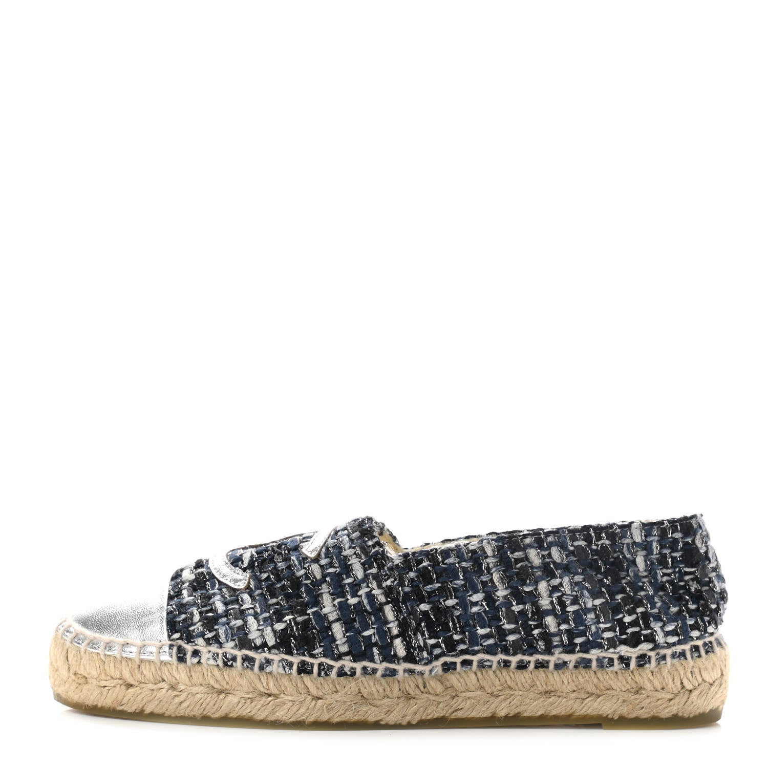 Chanel Metallic Tweed Lambskin CC Espadrilles 35 Blue Black Silver 1 of 8
