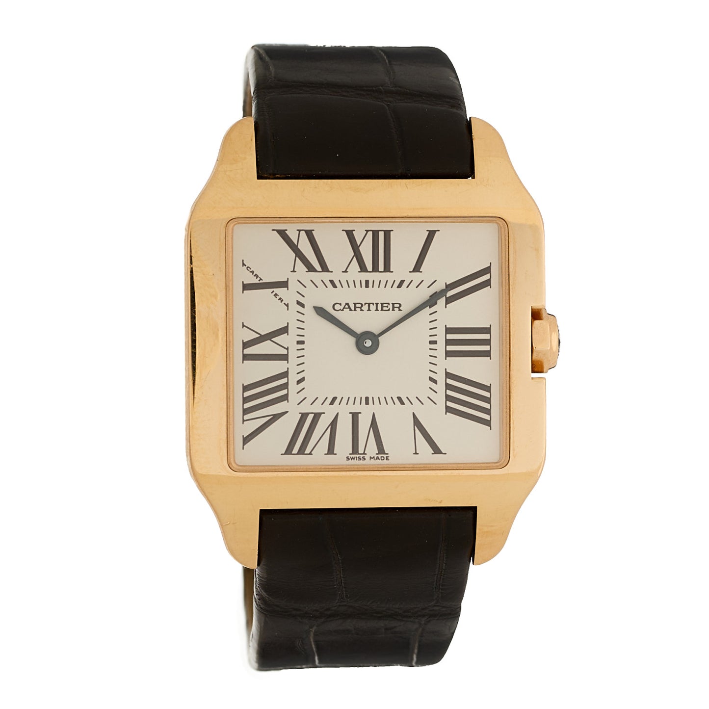 18K Pink Gold Alligator 30mm Santos Dumont Quartz Watch