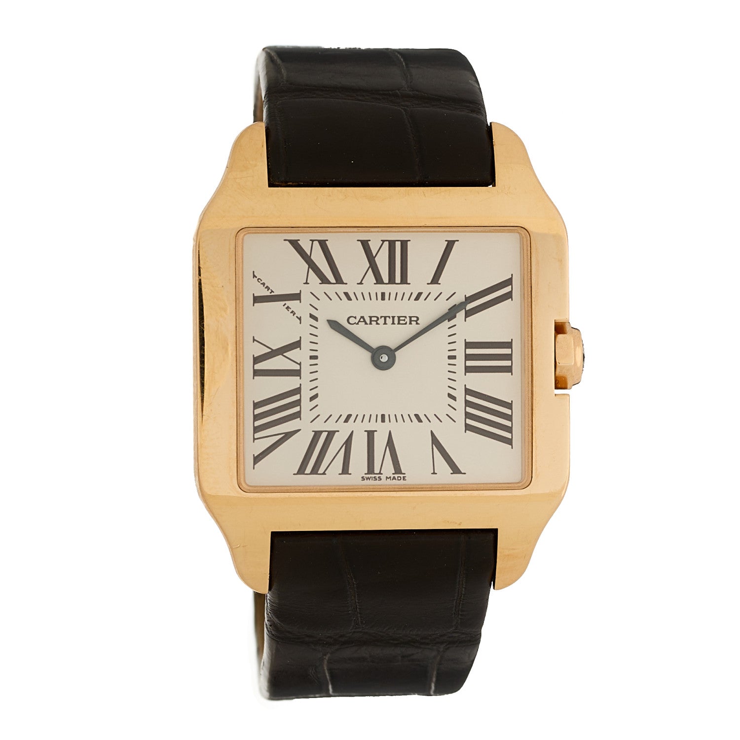 Cartier 18K Pink Gold Alligator 30mm Santos Dumont Quartz Watch 1 of 5