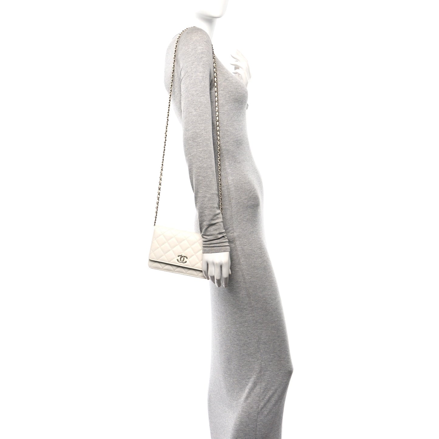 Caviar Quilted Chain CC Quilted Wallet On Chain WOC White