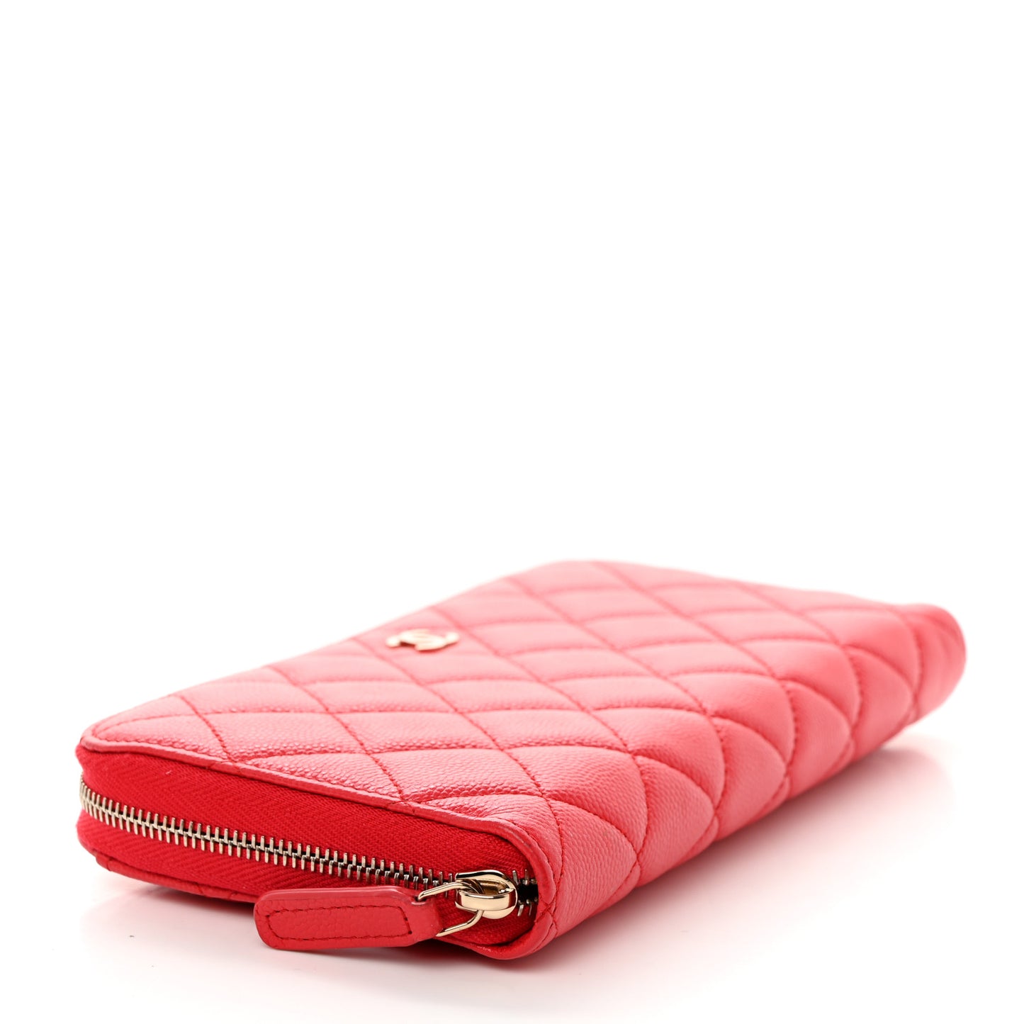 Lambskin Quilted Gusset Zip Around Wallet Red