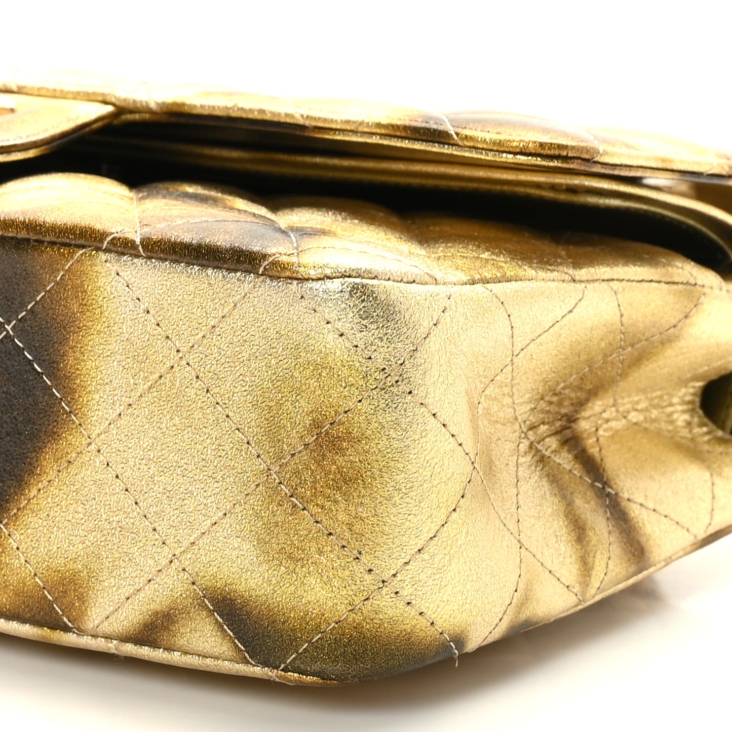 Metallic Goatskin Quilted Medium Double Flap Gold Black