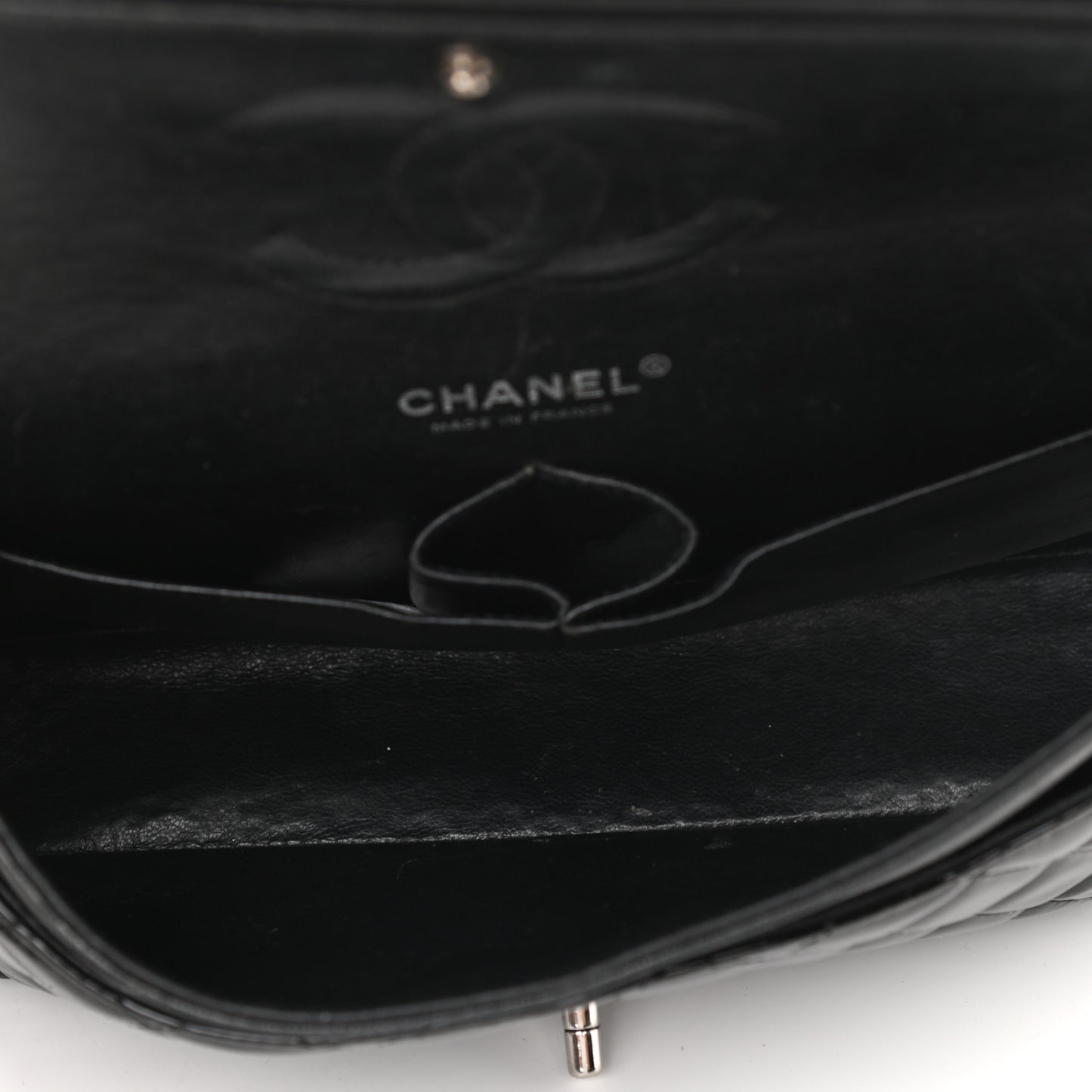 Patent Quilted Medium Double Flap Black