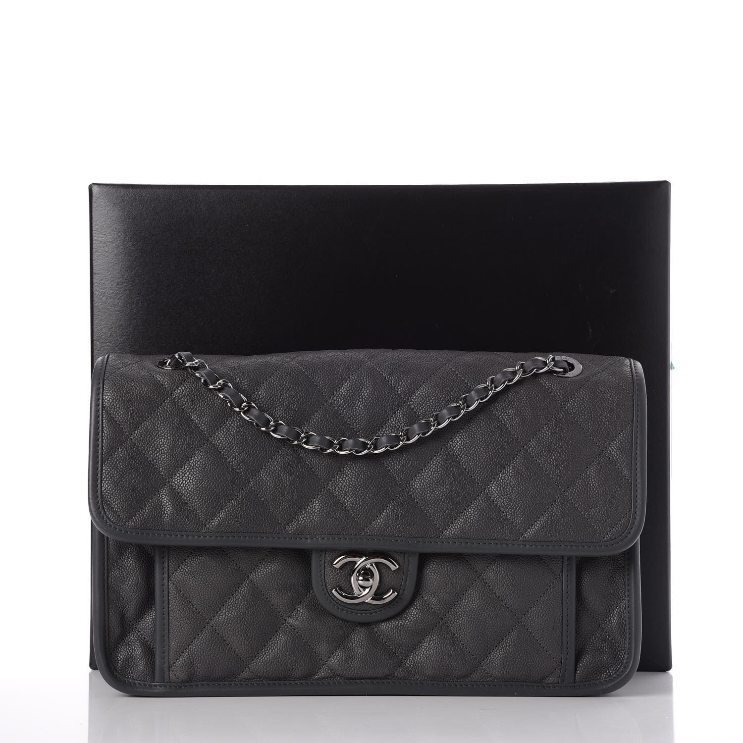 Chanel Caviar Quilted Large French Riviera Flap Dark Grey 9 of 9
