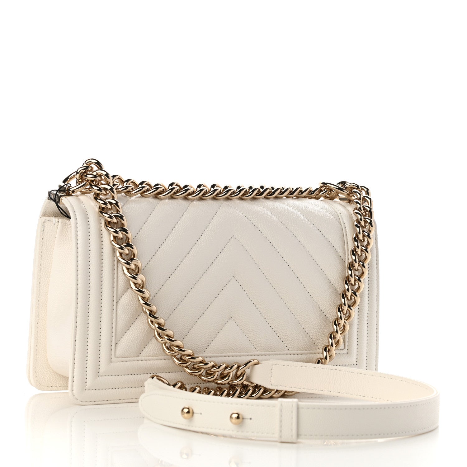 Chanel Caviar Chevron Quilted Medium Boy Flap White 3 of 11
