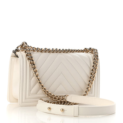 Chanel Caviar Chevron Quilted Medium Boy Flap White 3 of 11