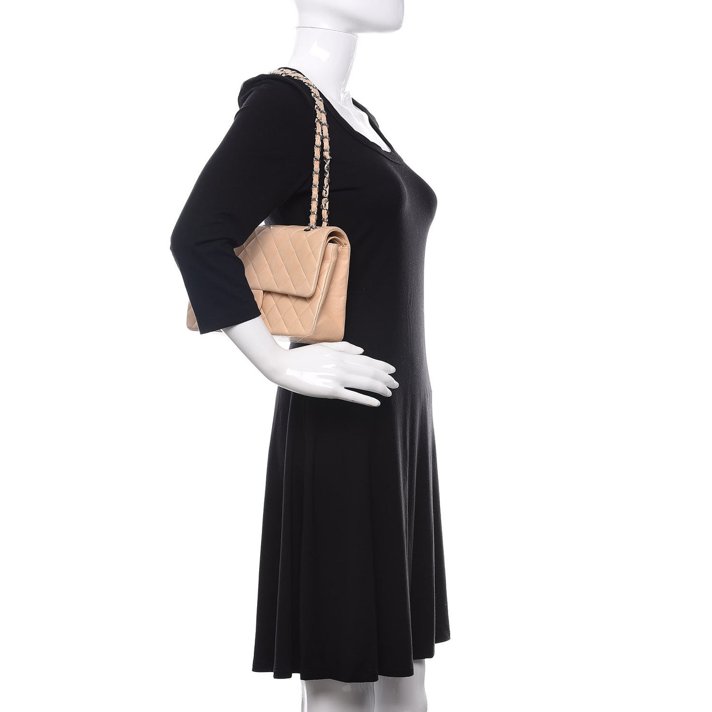 Lambskin Quilted Medium Double Flap Beige