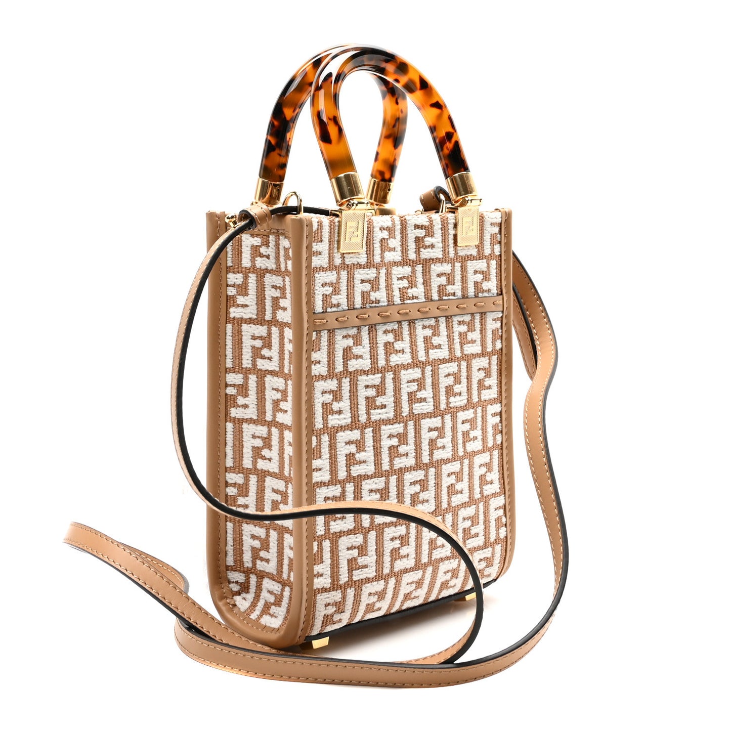 Raffia Chenille Vitello King Plexiglass Micro FF Mini Fendi Sunshine Shopper Tote Natural White Miele Scuro