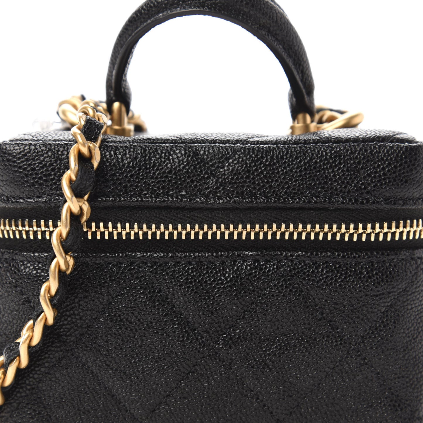 Caviar Quilted Mini Top Handle Vanity With Chain Black