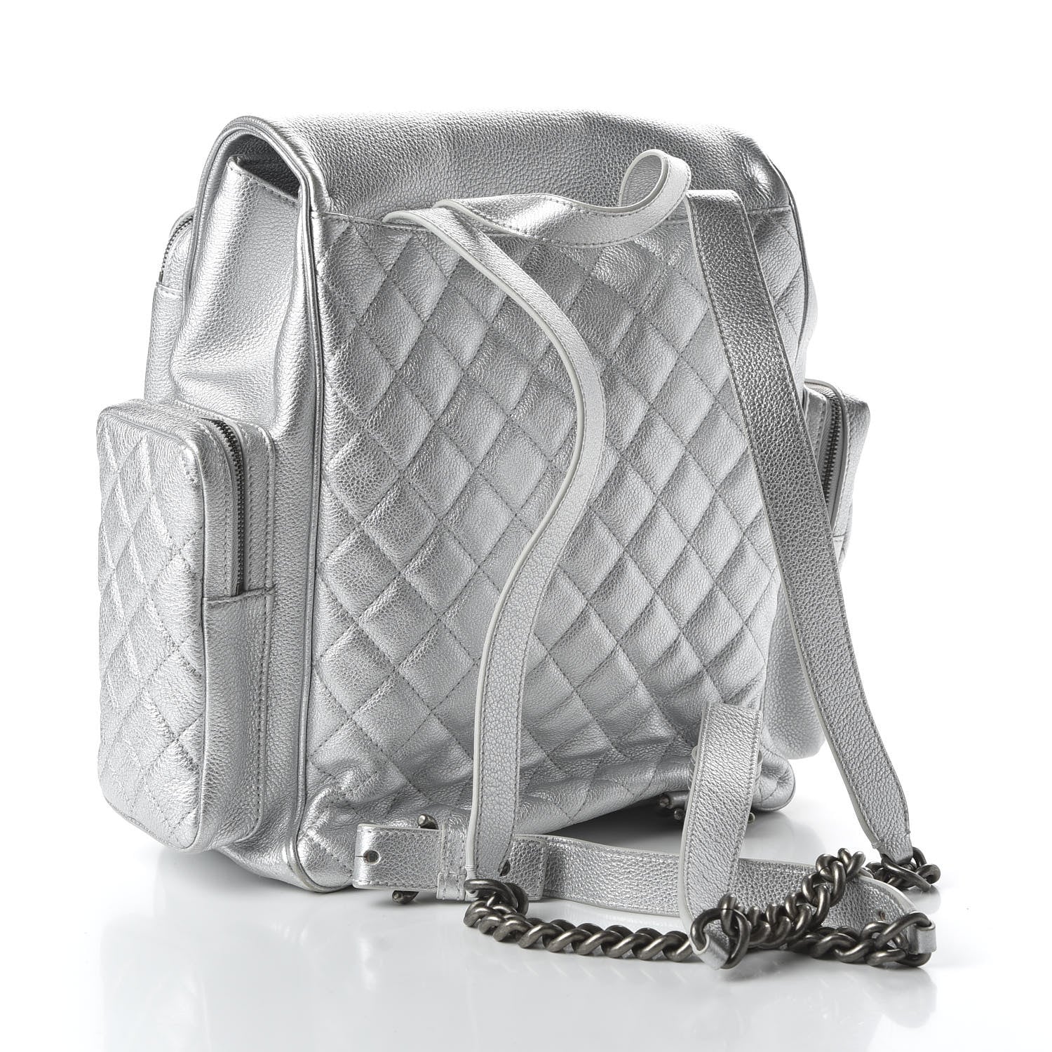 Chanel Metallic Grained Calfskin Quilted Large Casual Rock Backpack Silver 2 of 9