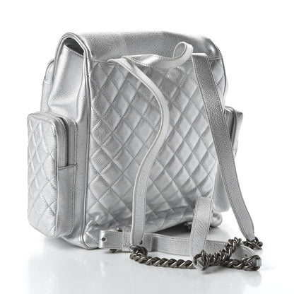 Chanel Metallic Grained Calfskin Quilted Large Casual Rock Backpack Silver 2 of 9