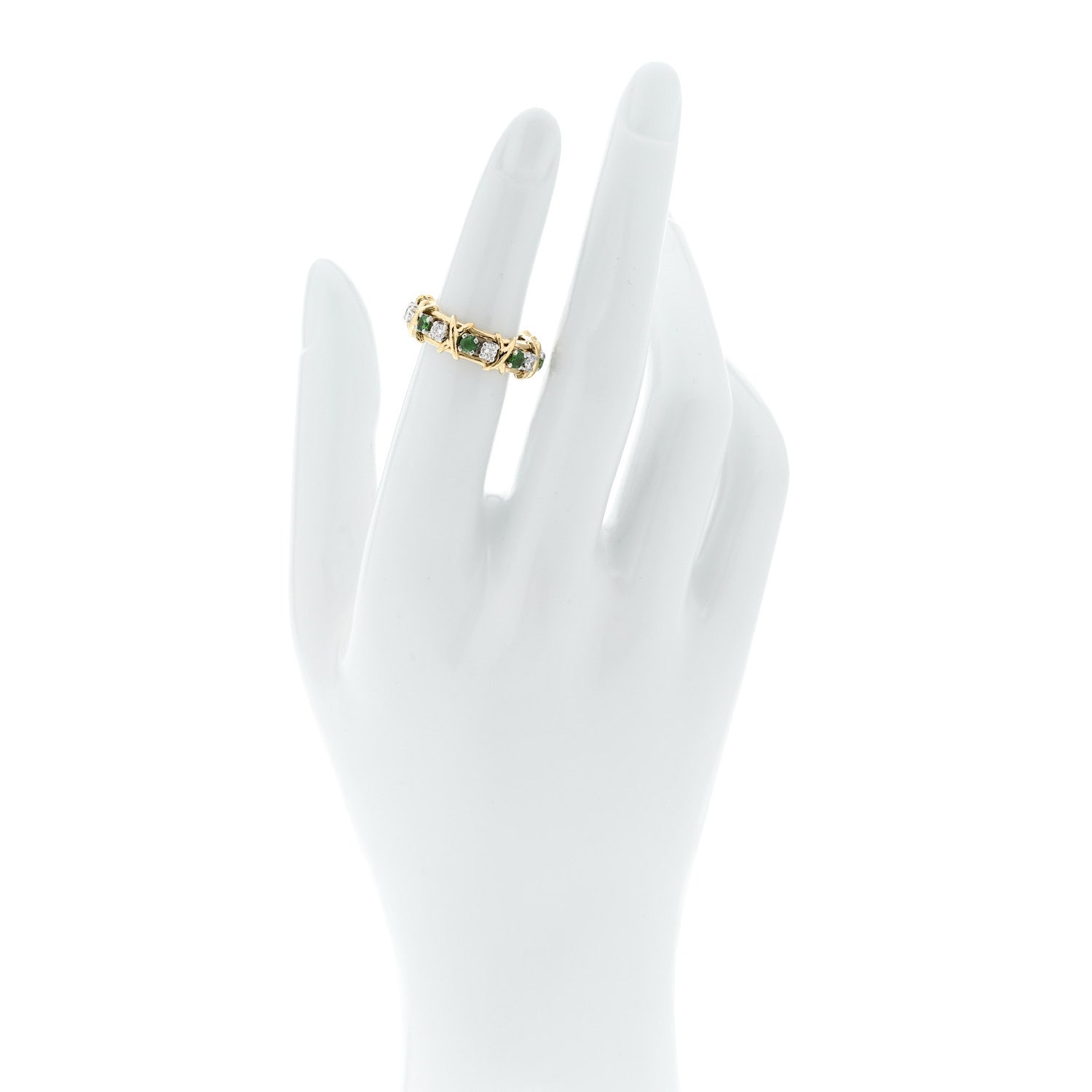Tiffany 18K Yellow Gold Platinum Diamond Tsavorite Schlumberger Sixteen Stone Ring 49 5 2 of 6