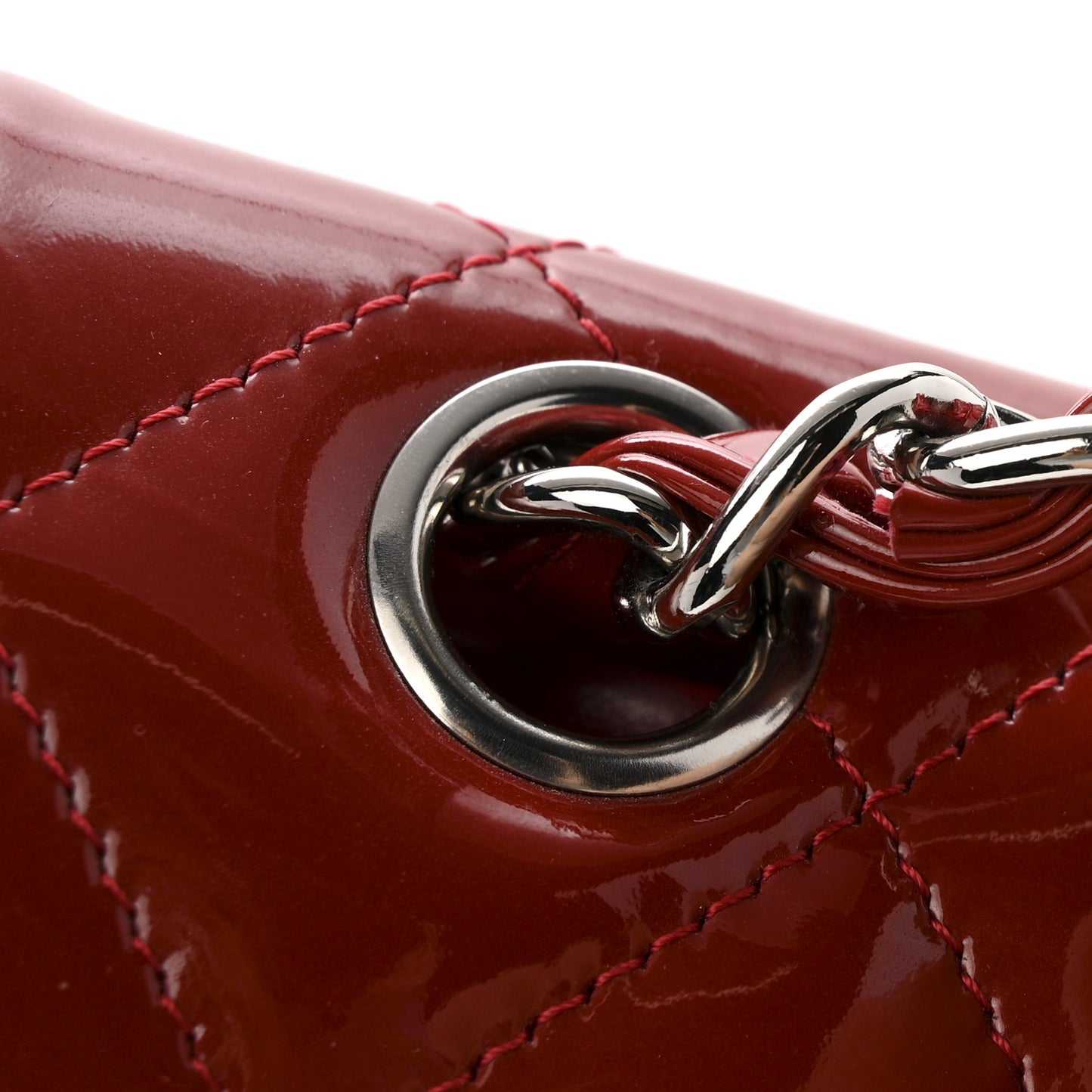 Patent Quilted Jumbo Double Flap Dark Red