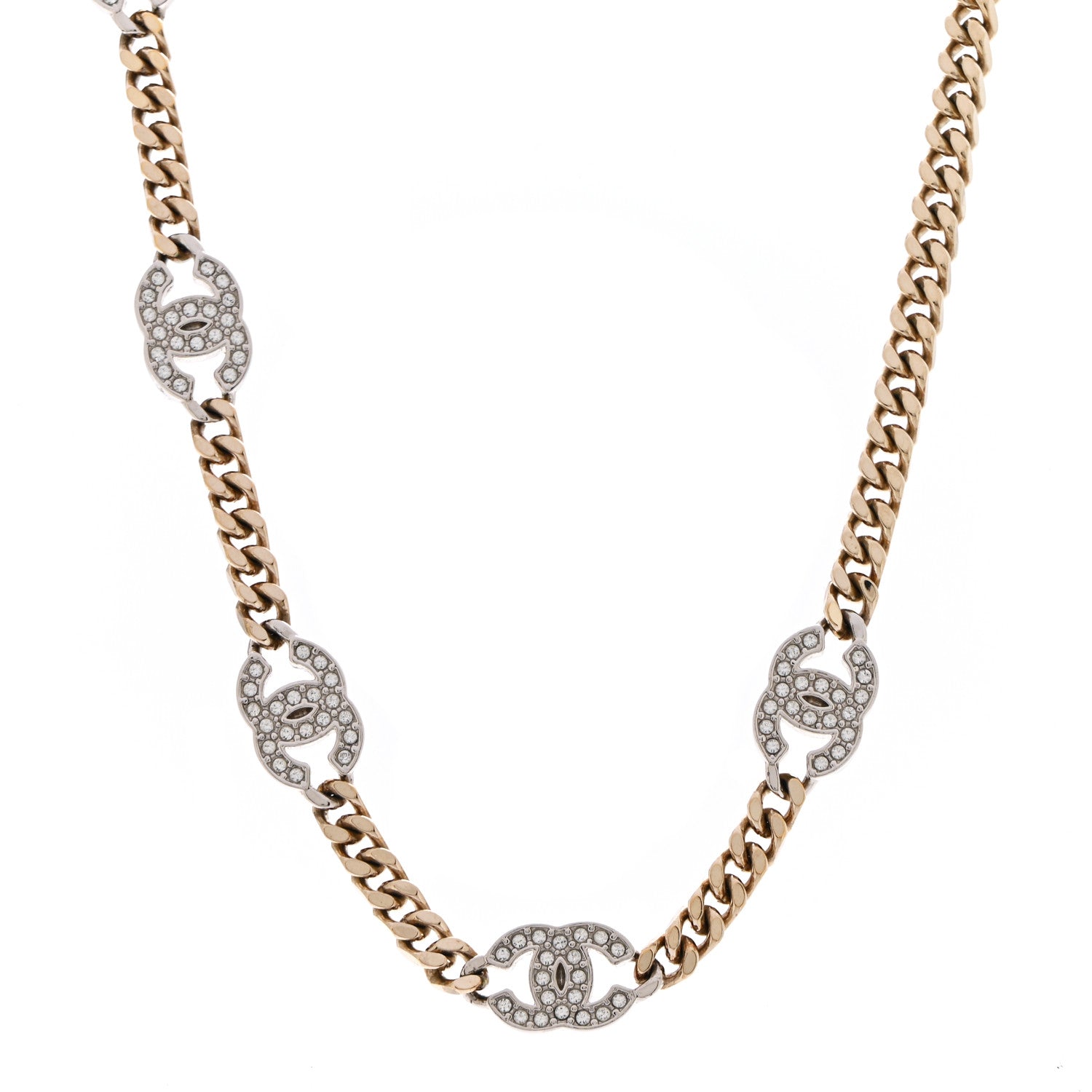 Chanel Crystal Chain CC Link Choker Gold Silver 1 of 7