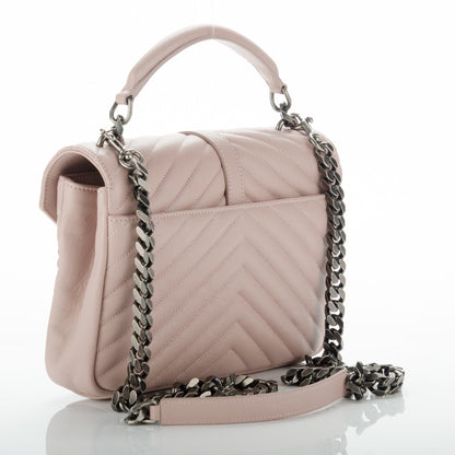 Saint Laurent Sheepskin Matelasse Chevron Monogram Medium College Bag Rose Antic 3 of 6