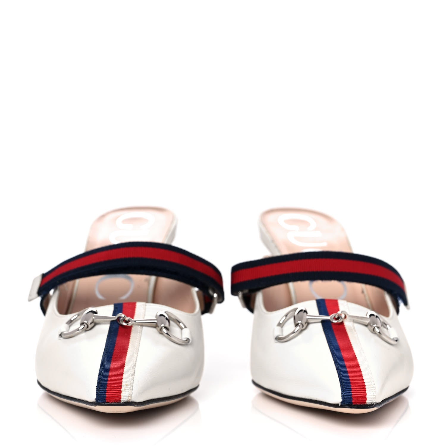 Gucci Malaga Kid Sylvie Web Cross Strap Mid-Heel Slides 36 Vintage White 2 of 8