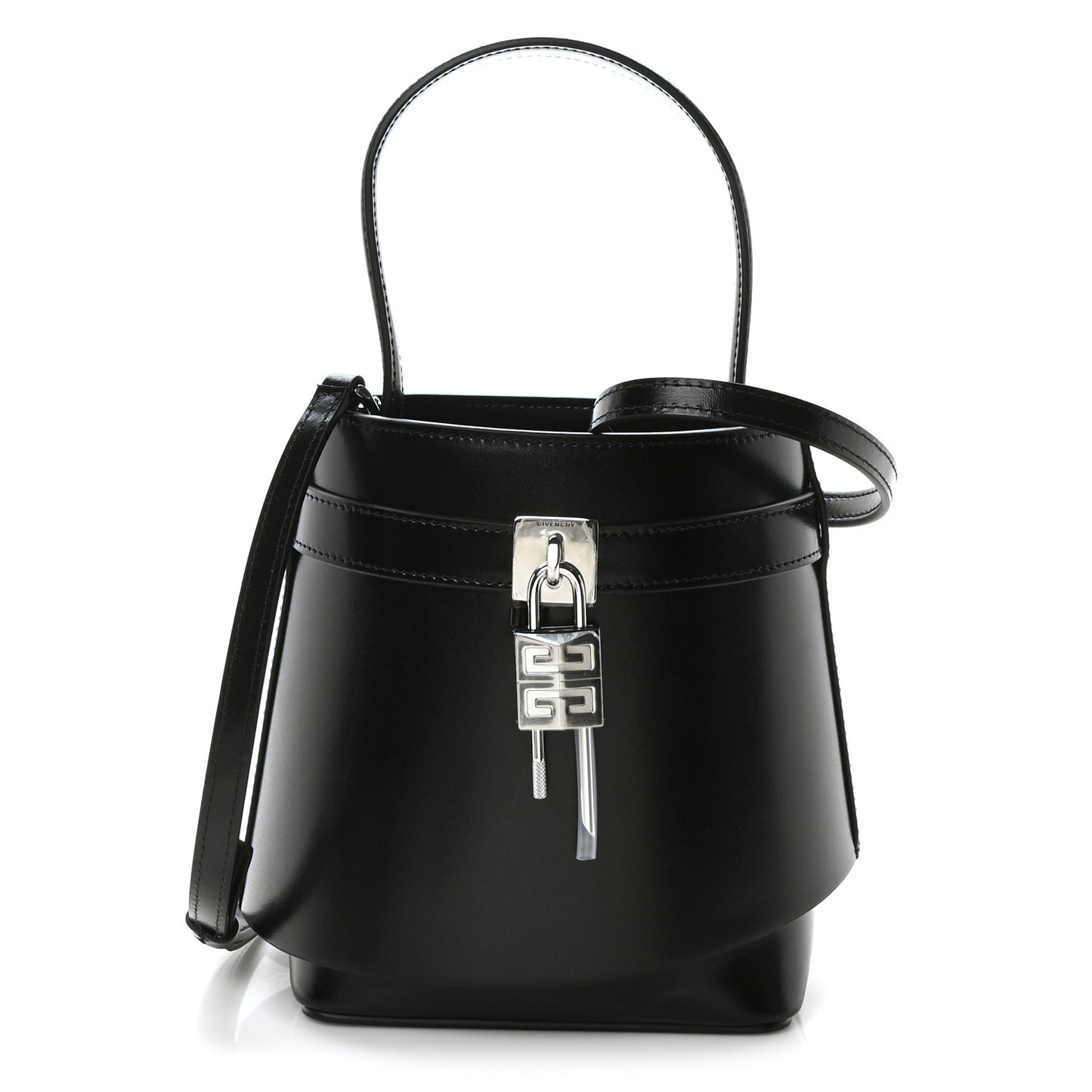 Box Calfskin Shark Lock Bucket Bag Black