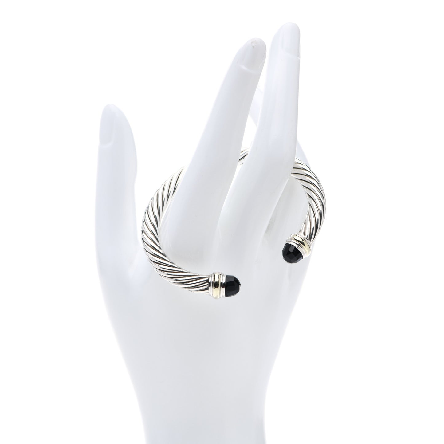 Sterling Silver 14K Yellow Gold Black Onyx 7mm Cable Classics Bracelet