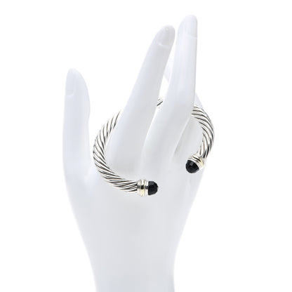 David Yurman Sterling Silver 14K Yellow Gold Black Onyx 7mm Cable Classics Bracelet 2 of 7