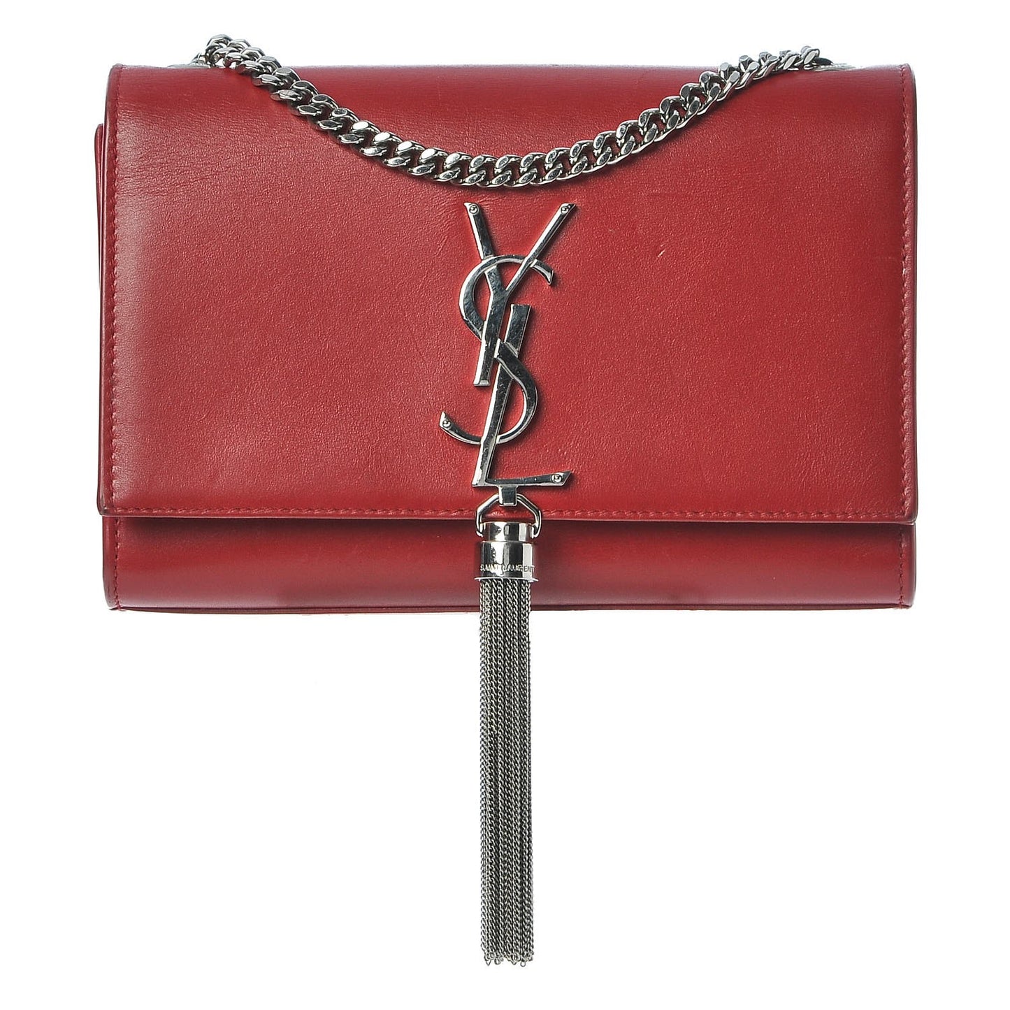 Calfskin Small Classic Monogram Kate Tassel Satchel Red